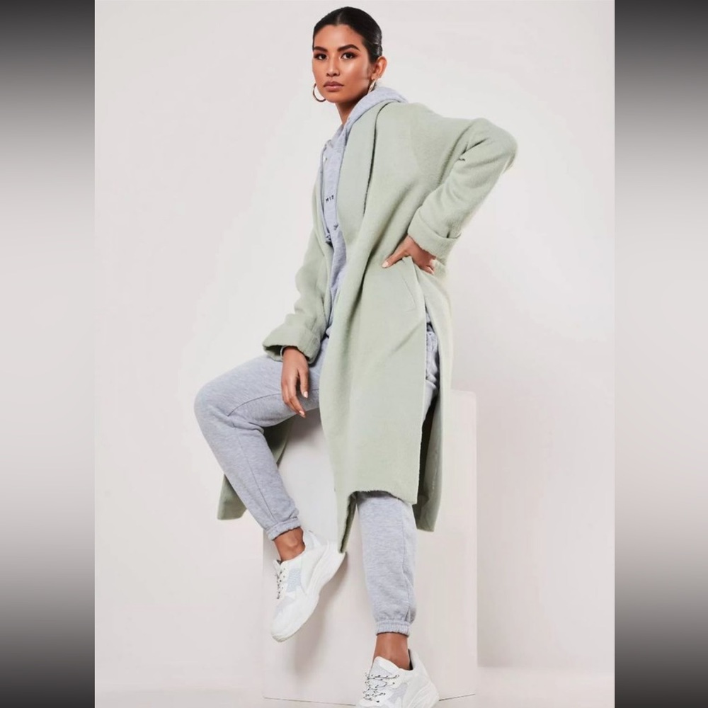 MISSGUIDED SHAWL COLLAR SPLIT HEM COAT MINT GREEN